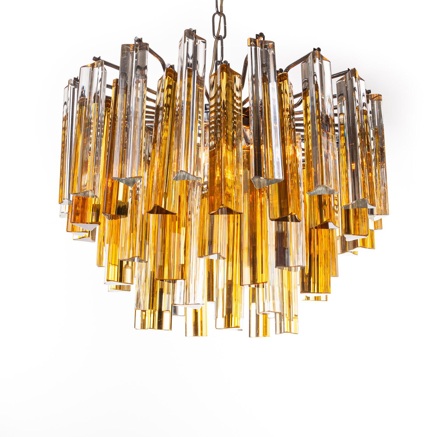 20th Century 1960s Glass and Chrome Chandelier Attributed to Venini For Sale