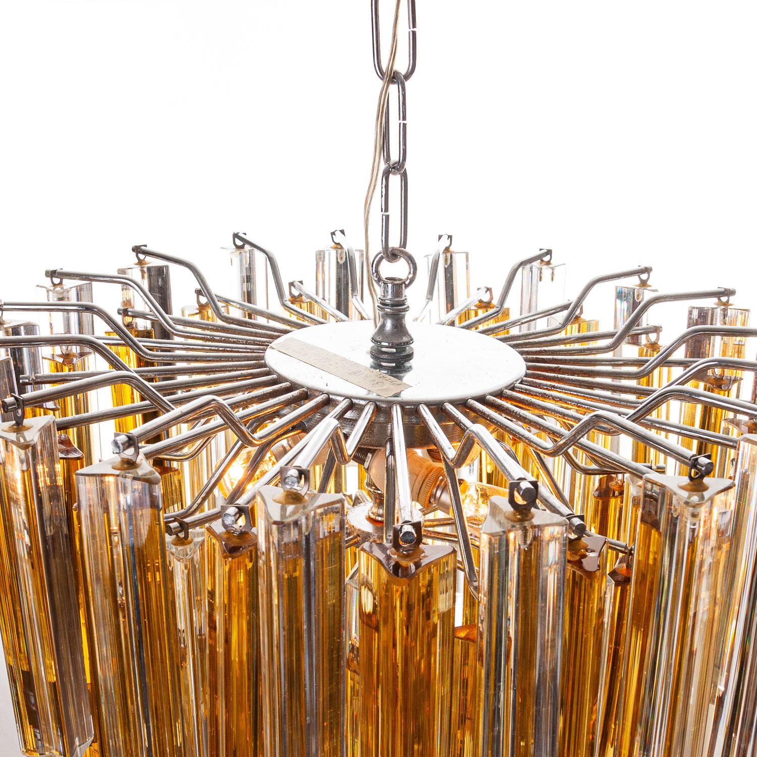 1960s Glass and Chrome Chandelier Attributed to Venini For Sale 3