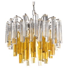 1960s Glass and Chrome Chandelier Attributed to Venini