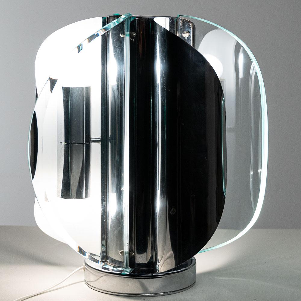 Italian 1960s Glass and Chrome table light Attributed to Max Ingrand for Fontana Arte For Sale