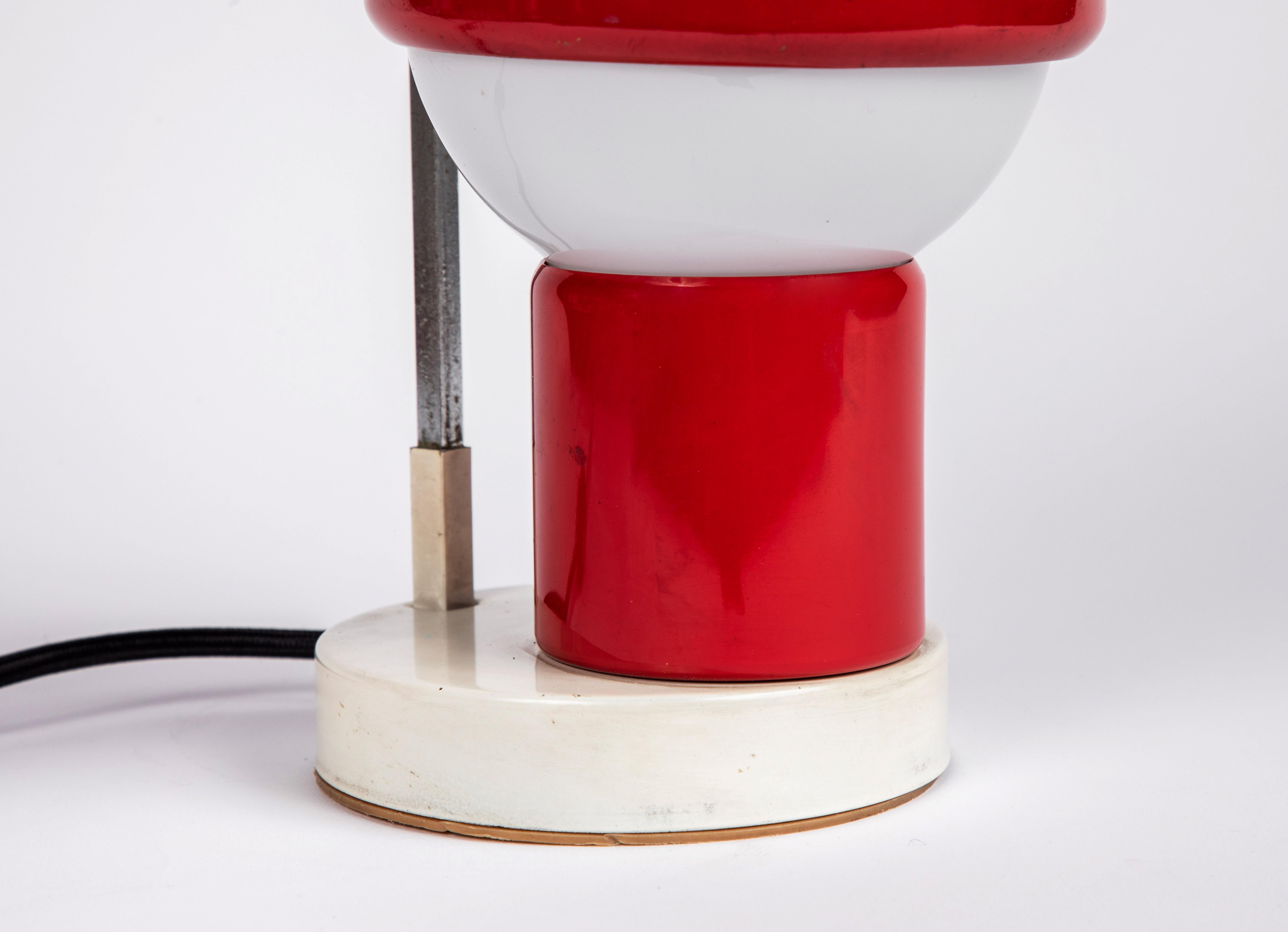 1960s Glass and Red Metal Table Lamp Attributed to Angelo Lelli for Arredoluce 2
