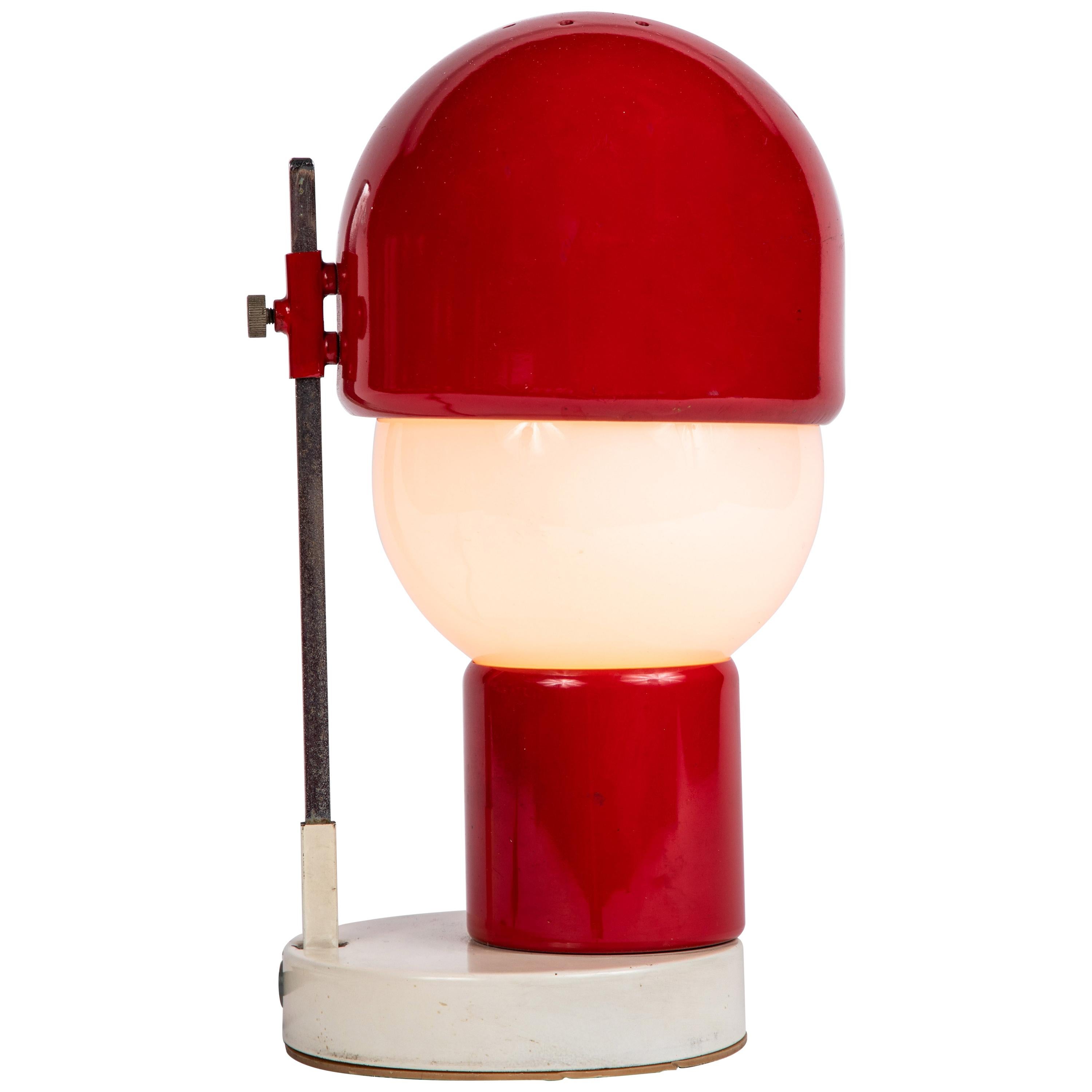 1960s Glass and Red Metal Table Lamp Attributed to Angelo Lelli for Arredoluce