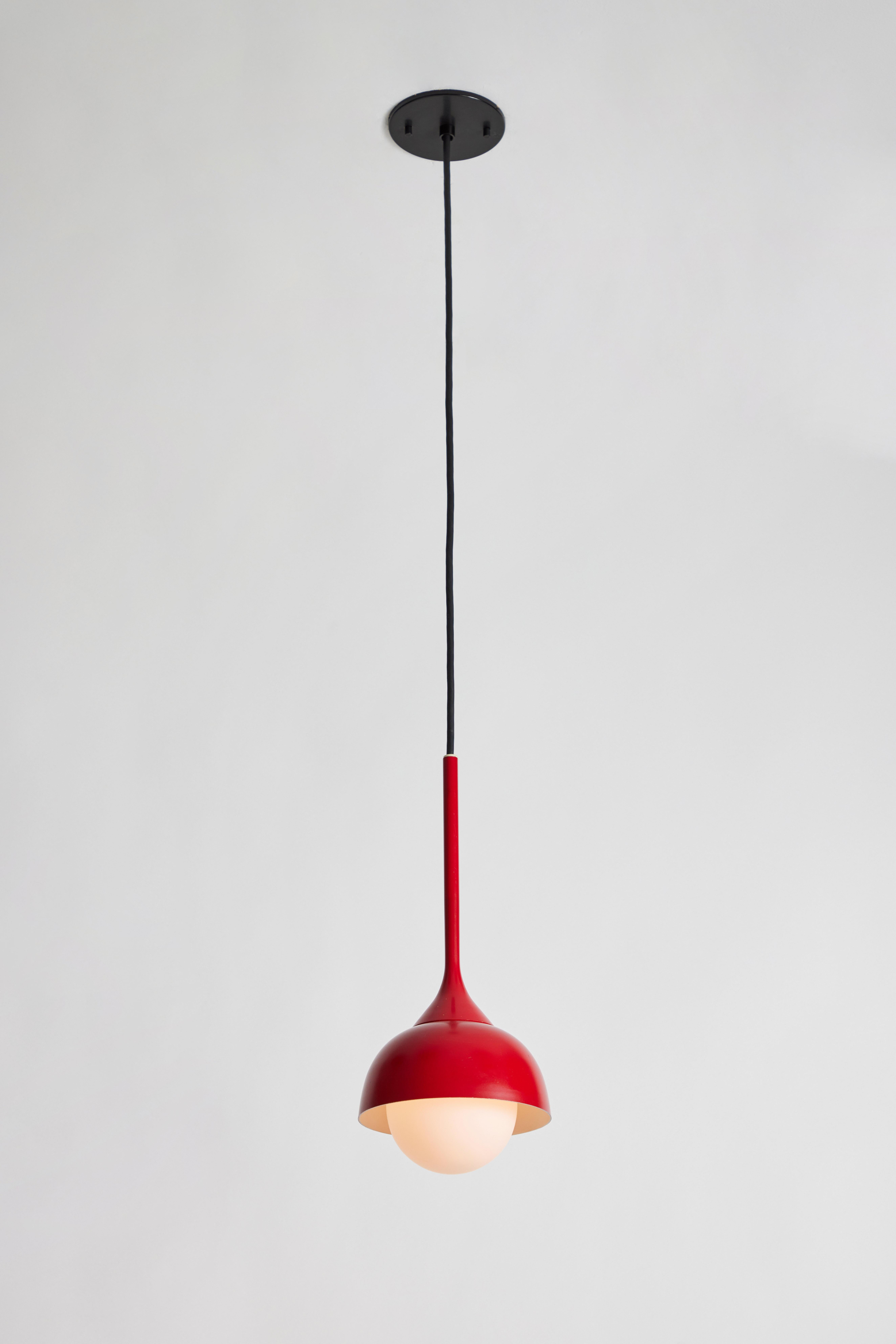 Mid-Century Modern 1960s Glass and Red Painted Metal Pendant Attributed to Stilnovo For Sale