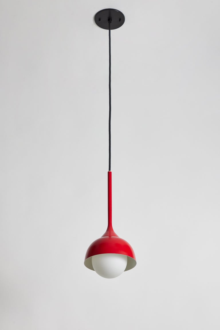 Italian 1960s Glass and Red Painted Metal Pendant Attributed to Stilnovo For Sale