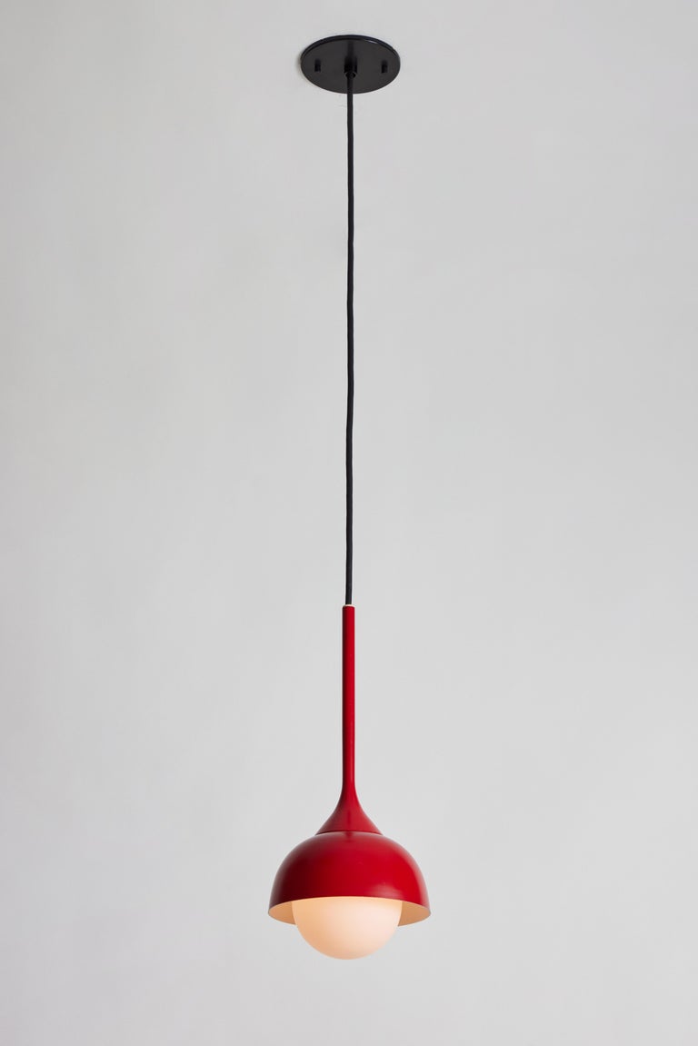 1960s Glass and Red Painted Metal Pendant Attributed to Stilnovo In Good Condition For Sale In Glendale, CA