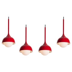 1960s Glass and Red Painted Metal Pendant Attributed to Stilnovo
