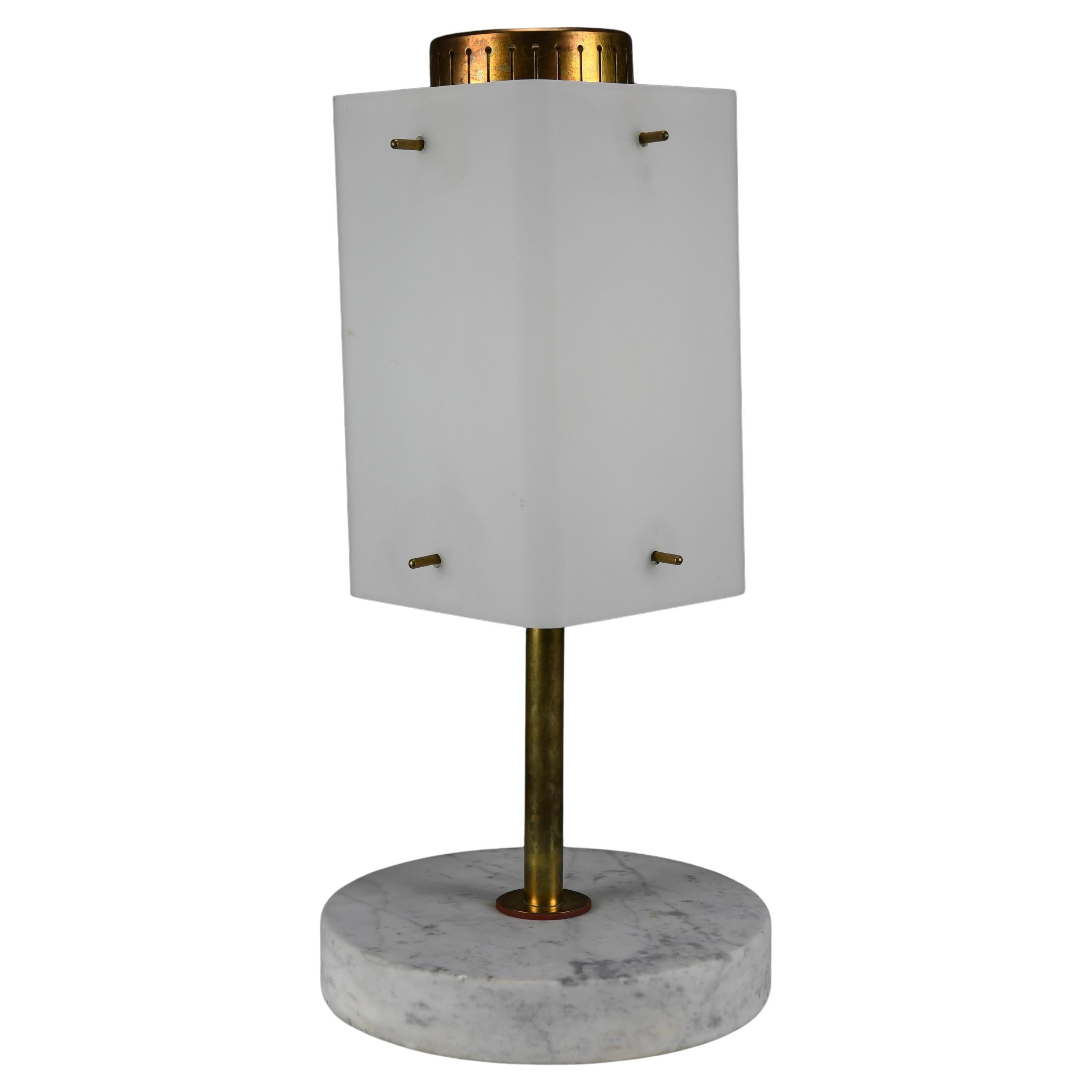 1960s Glass, Brass & Carrara Marble Table Lamp Attributed to Stilnovo