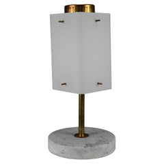 1960s Glass, Brass & Carrara Marble Table Lamp Attributed to Stilnovo