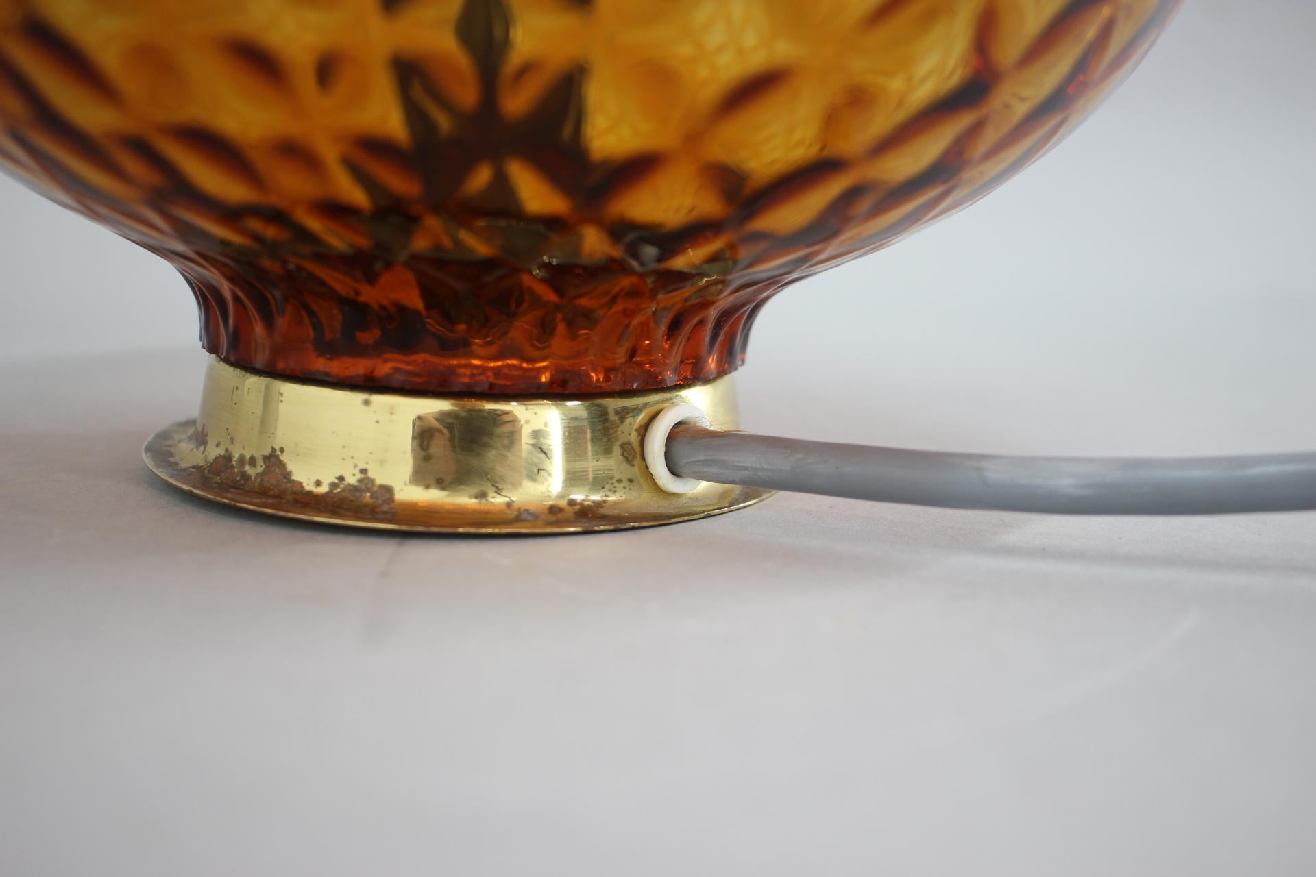 1960's Glass & Brass Table Lamp by Jablonec Glassworks, Czechoslovakia 5
