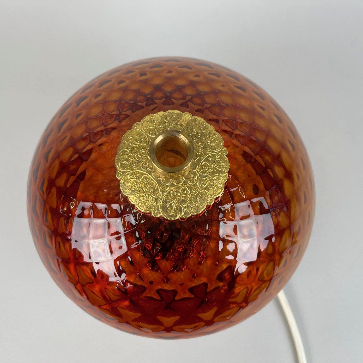 1960's Glass & Brass Table Lamp by Jablonec Glassworks, Czechoslovakia In Good Condition For Sale In Praha, CZ