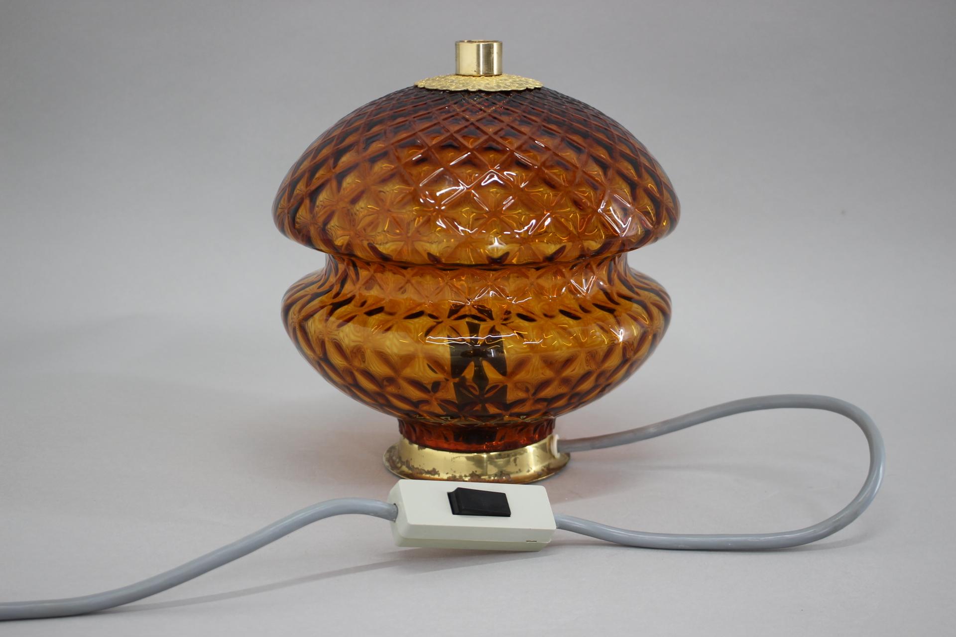 Late 20th Century 1960's Glass & Brass Table Lamp by Jablonec Glassworks, Czechoslovakia