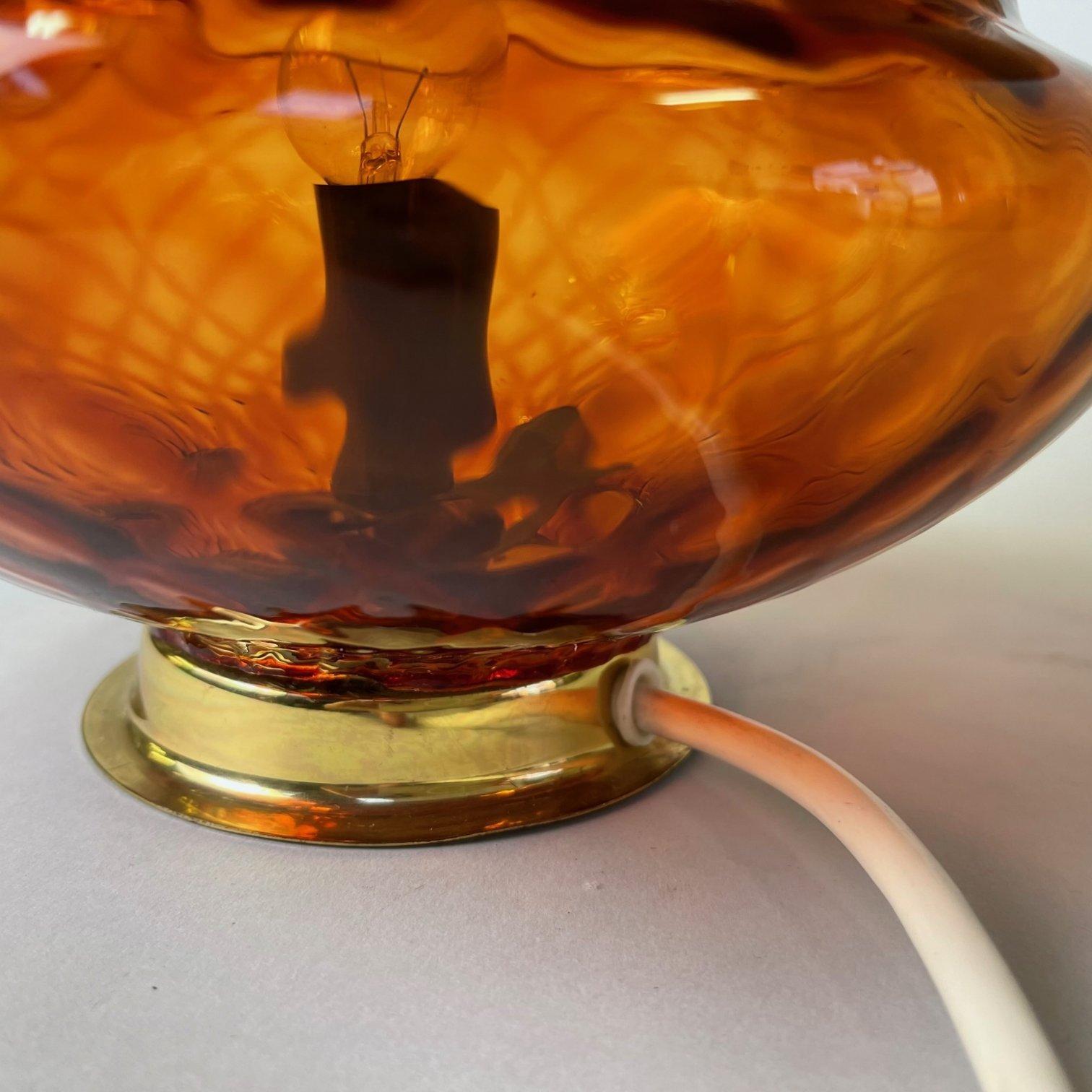 1960's Glass & Brass Table Lamp by Jablonec Glassworks, Czechoslovakia For Sale 1