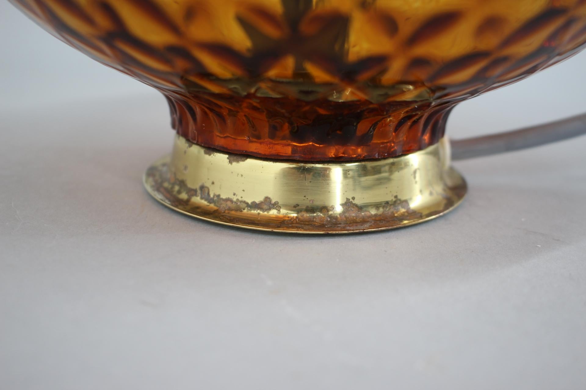 Metal 1960's Glass & Brass Table Lamp by Jablonec Glassworks, Czechoslovakia
