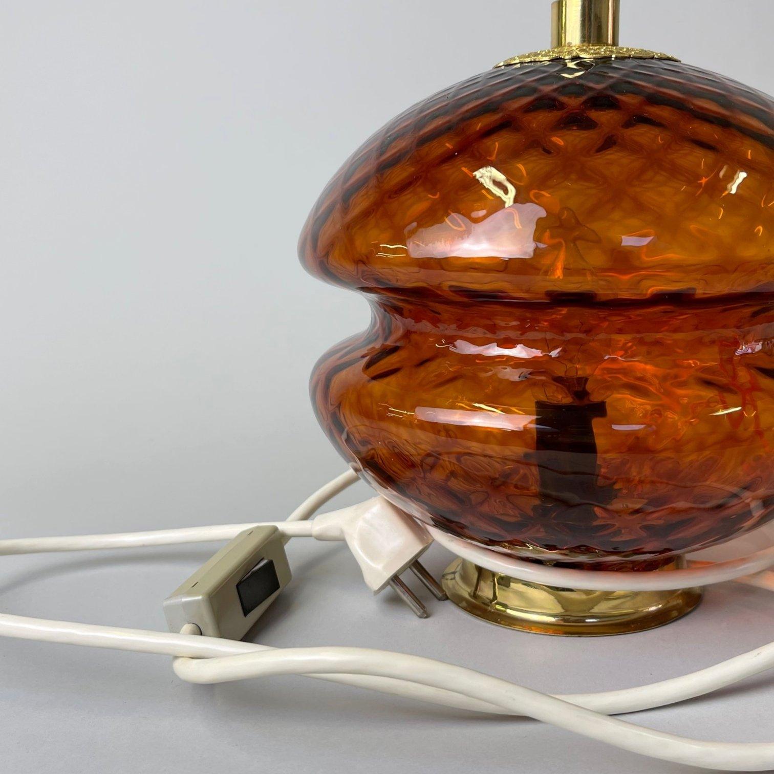 1960's Glass & Brass Table Lamp by Jablonec Glassworks, Czechoslovakia For Sale 3