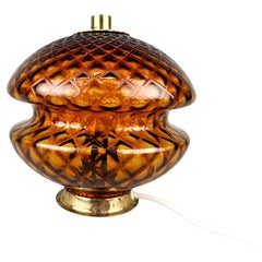 1960's Glass & Brass Table Lamp by Jablonec Glassworks, Czechoslovakia