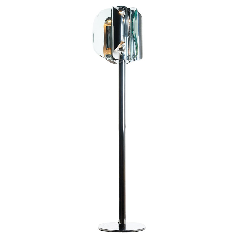 1960s Glass & Chrome Floor lamp Attributed to Max Ingrand for Fontana Arte