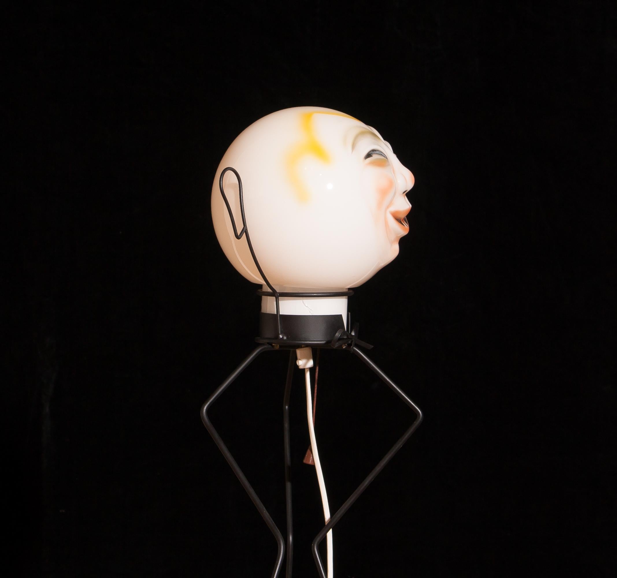 1960s, Glass Shade Face on a Metal Stand Floor Lamp 1