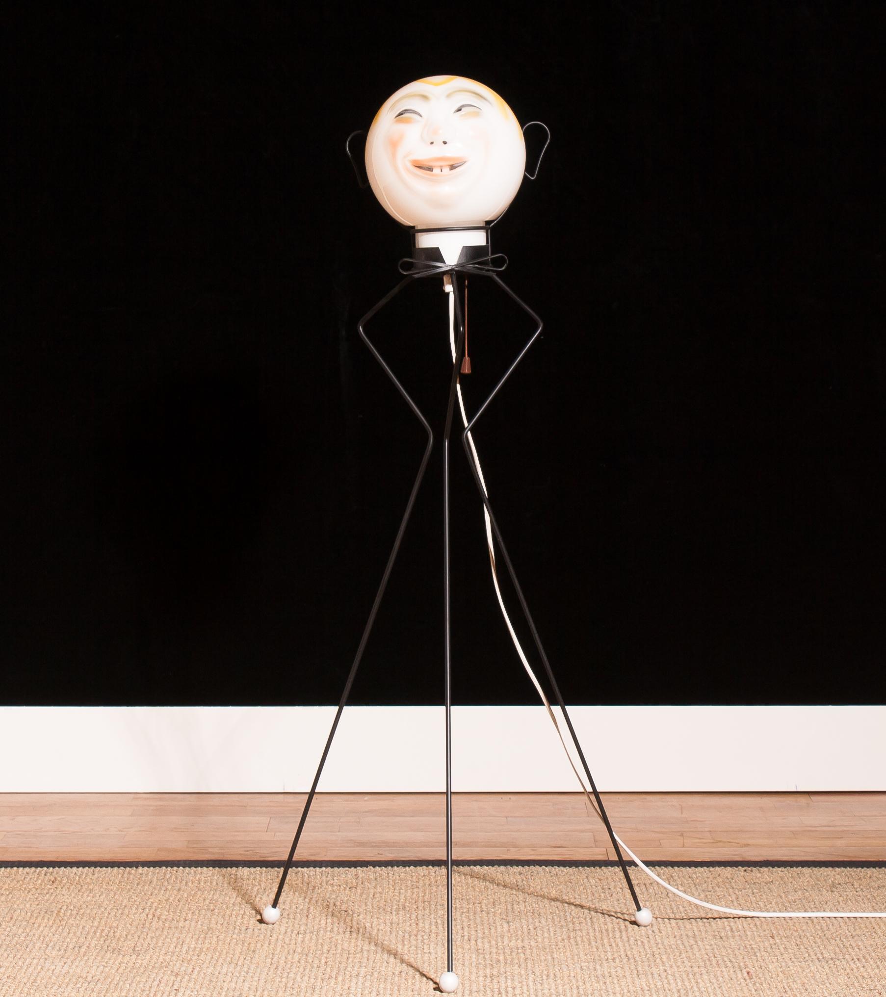 1960s, Glass Shade Face on a Metal Stand Floor Lamp 4