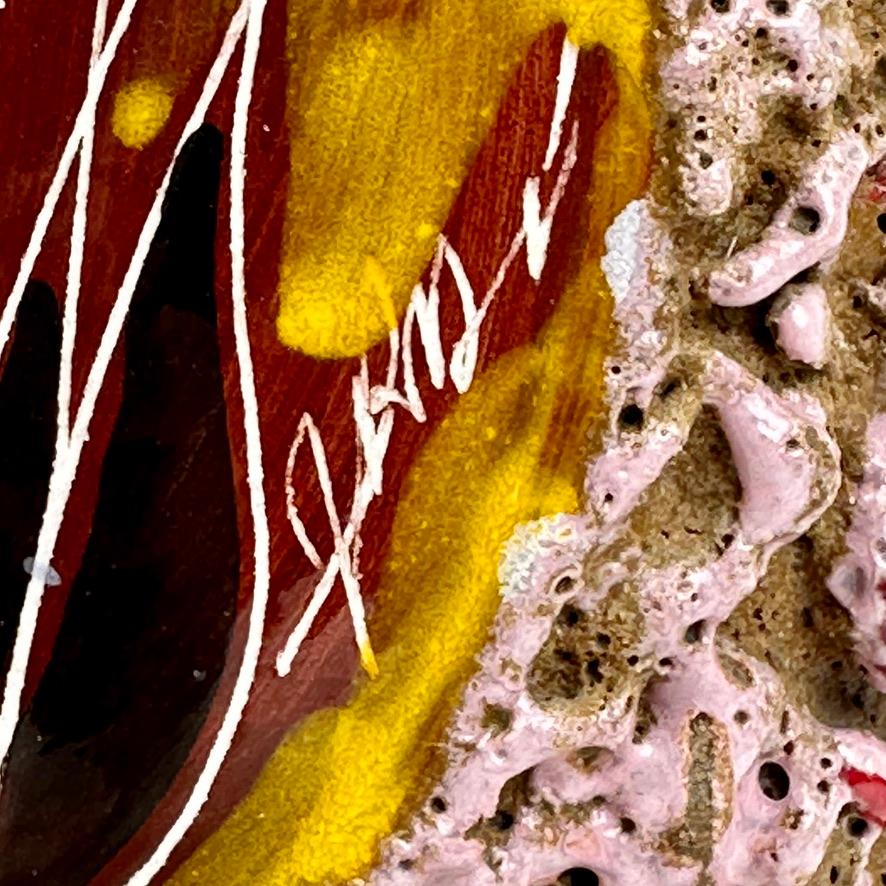 Metà XX secolo Vaso in ceramica smaltata multicolore degli anni '60 con composizione floreale a graffiti di Melior in vendita