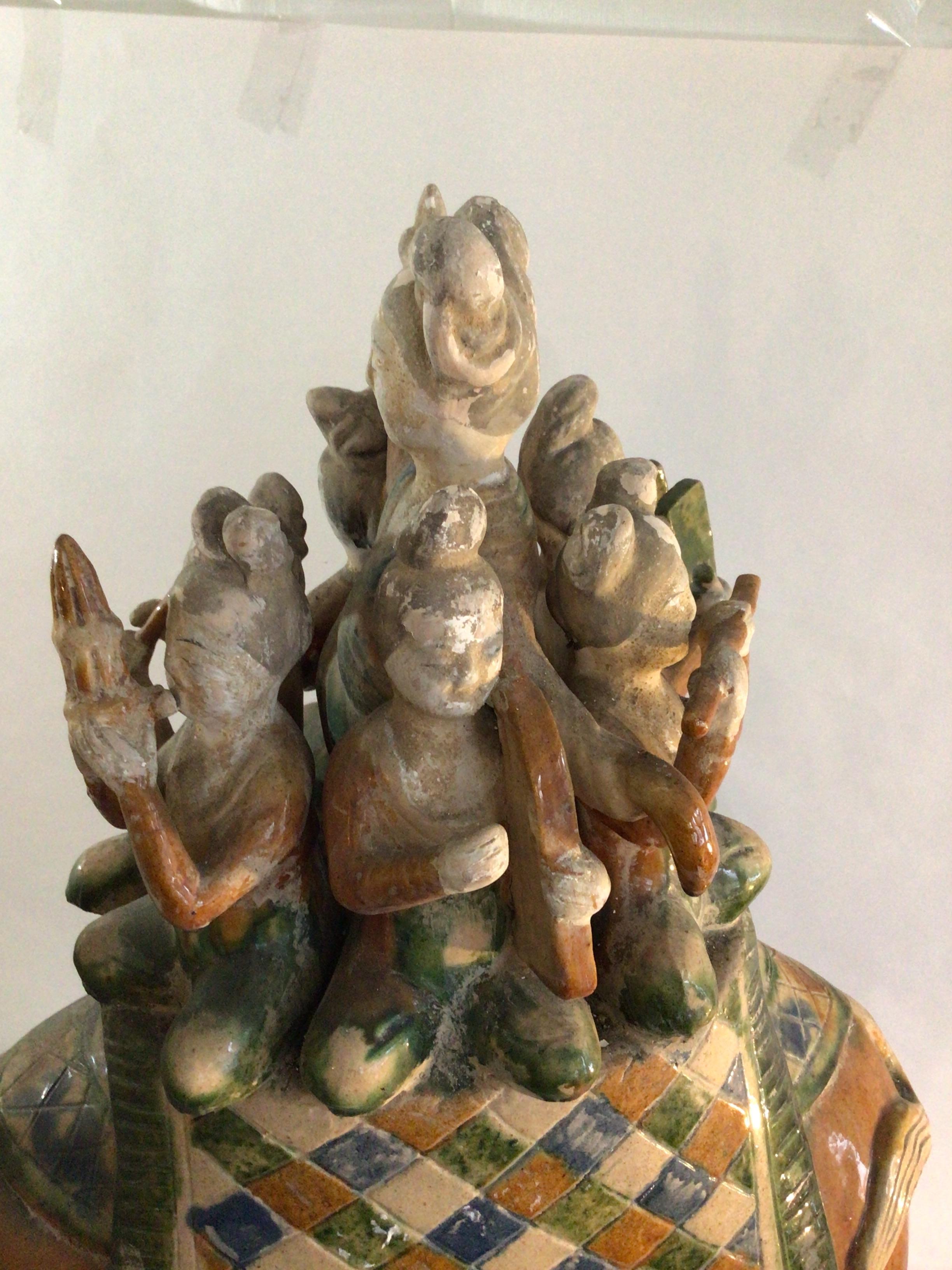 Mid-20th Century 1960s Glazed Sculpture of a Camel Carrying Musicians For Sale