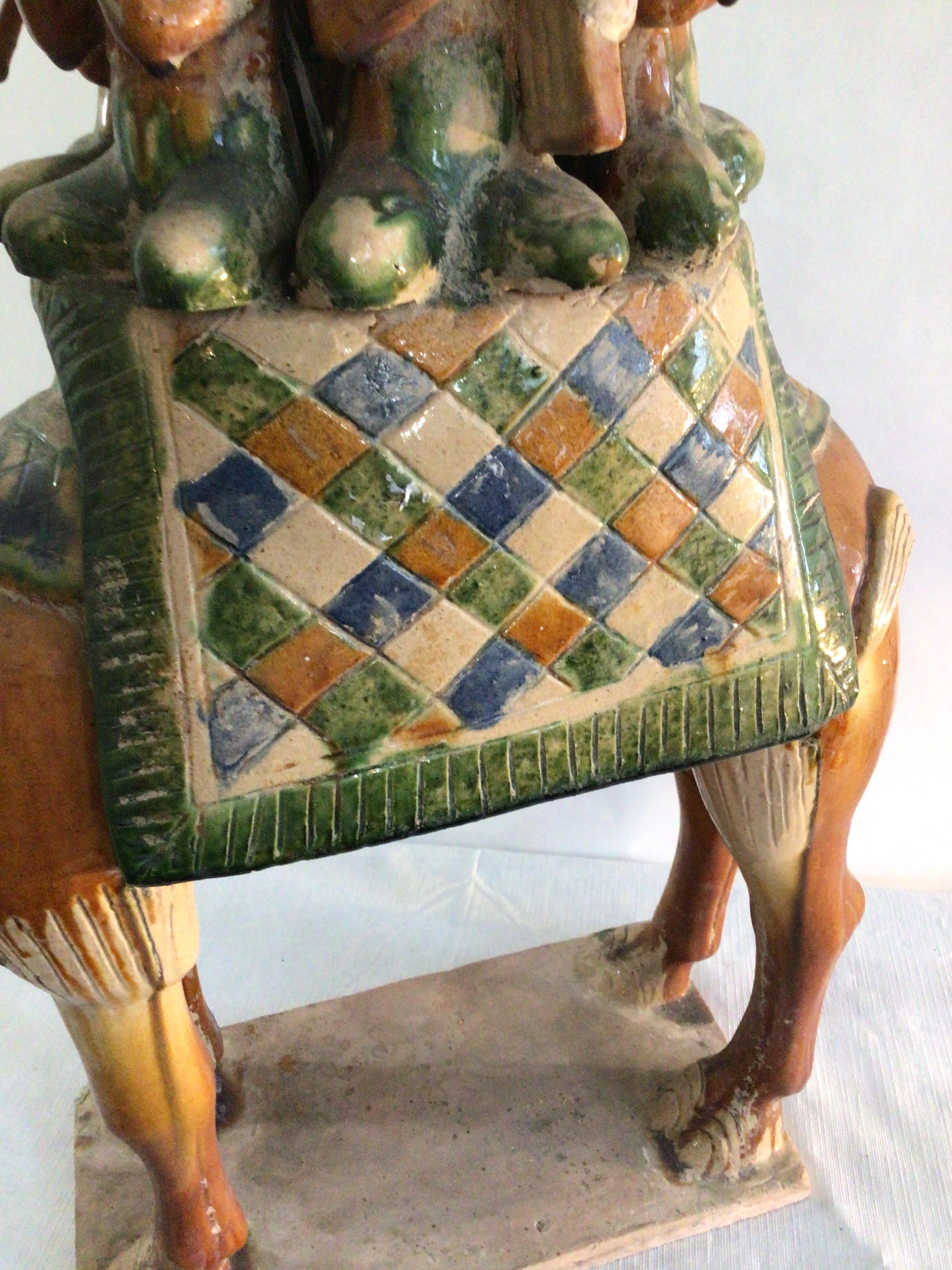 Terracotta 1960s Glazed Sculpture of a Camel Carrying Musicians For Sale