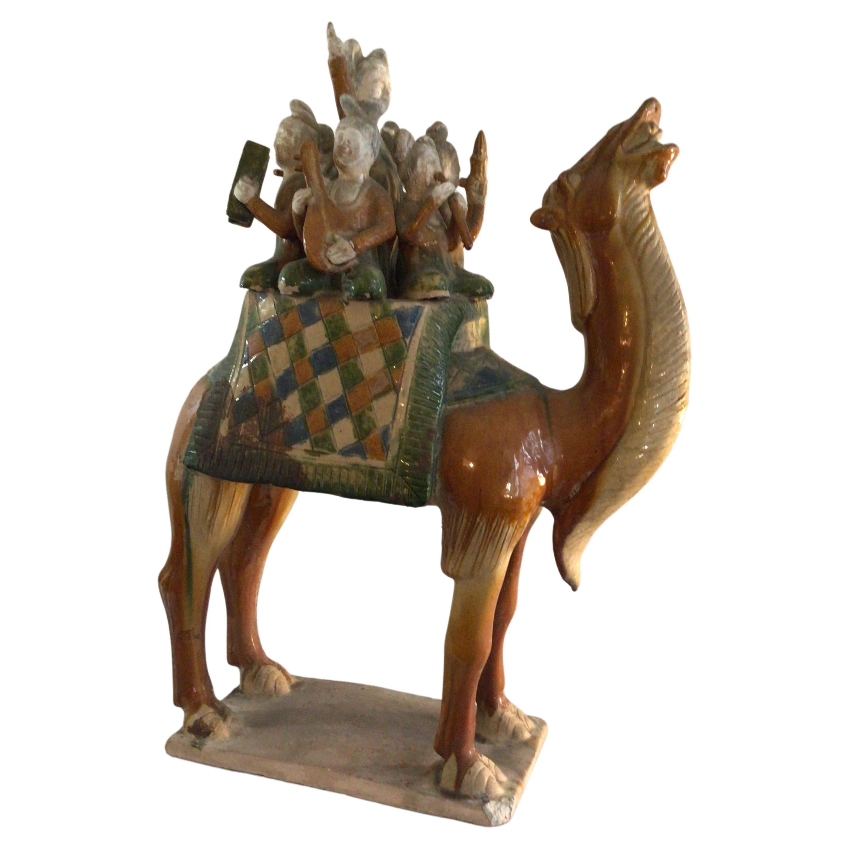 1960s Glazed Sculpture of a Camel Carrying Musicians