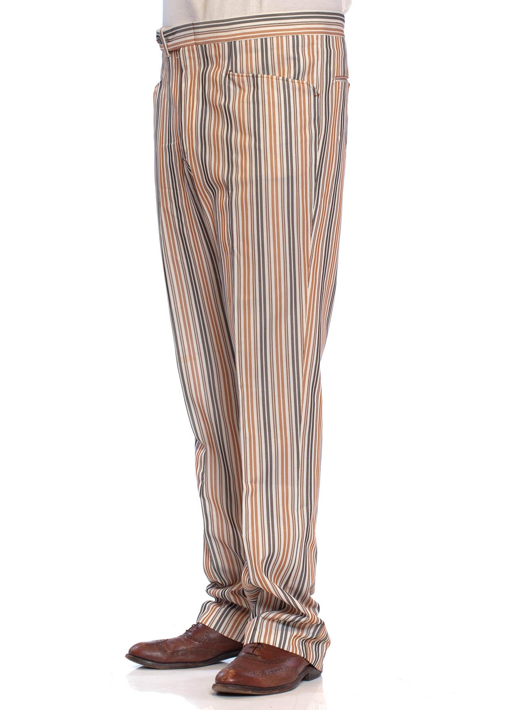 Brown 1960S GLEN OAKS Striped Polyester Men's Pants For Sale