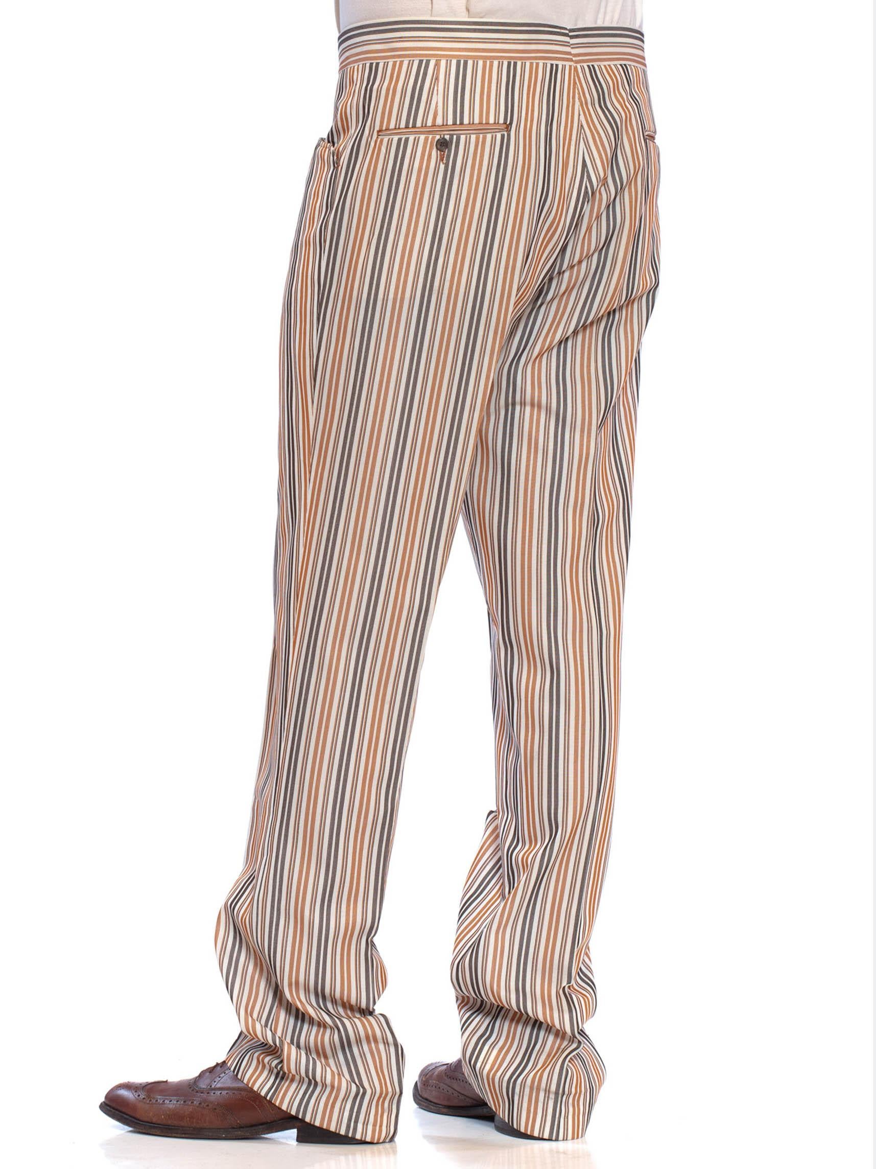 1960S GLEN OAKS Striped Polyester Men's Pants In Excellent Condition For Sale In New York, NY