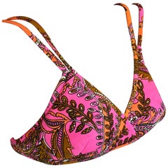 Top da bagno bikini Glenbrooke rosa e arancione con stampa floreale psichedelica del 1960