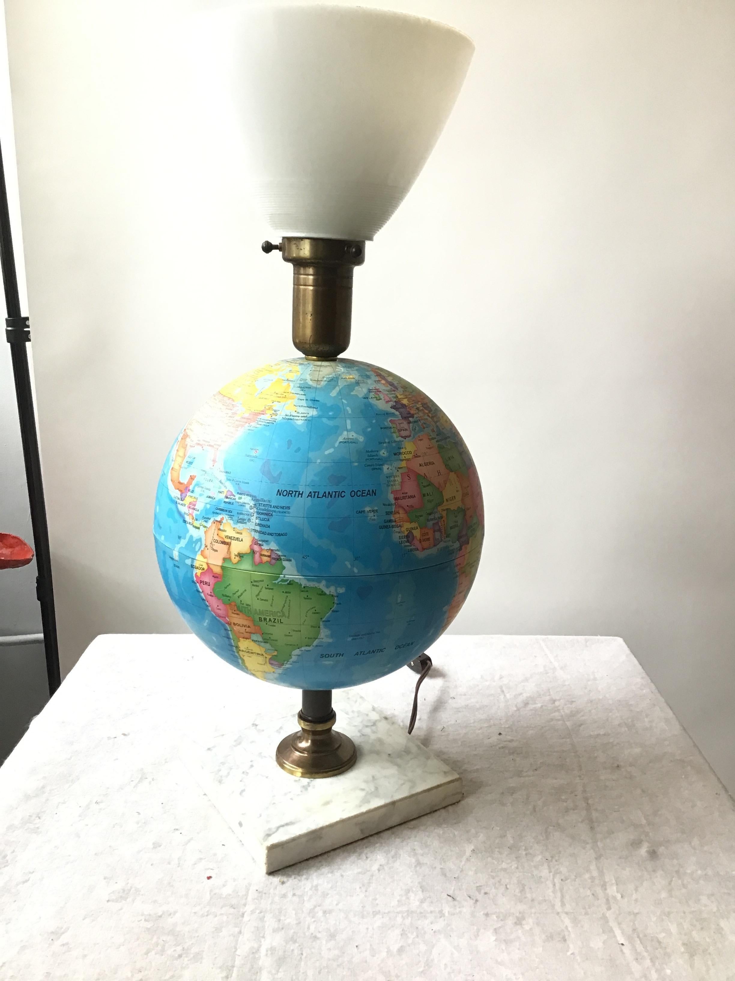 1960s globe lamp on marble base.