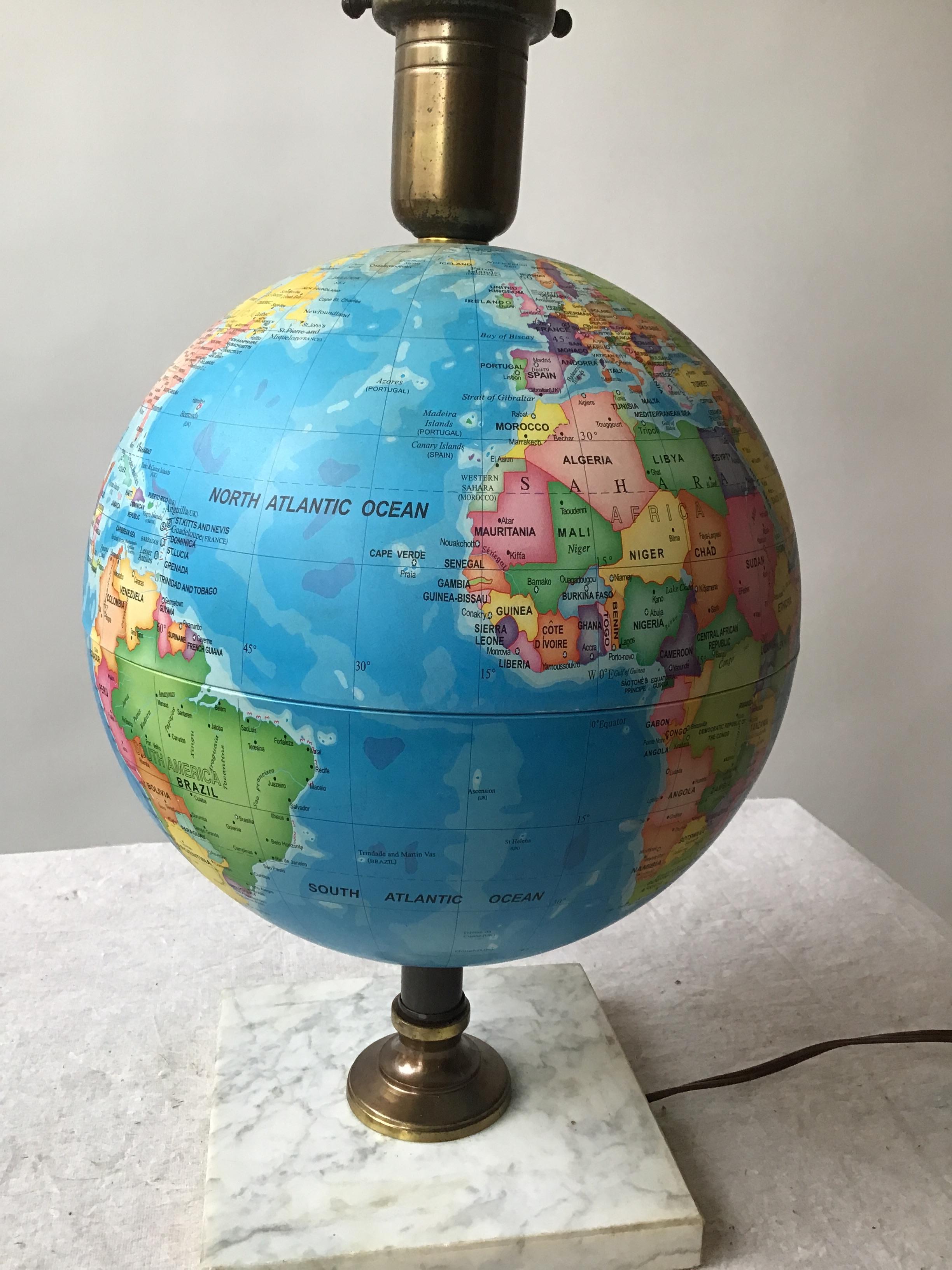Mid-20th Century 1960s Globe Lamp on Marble Base For Sale