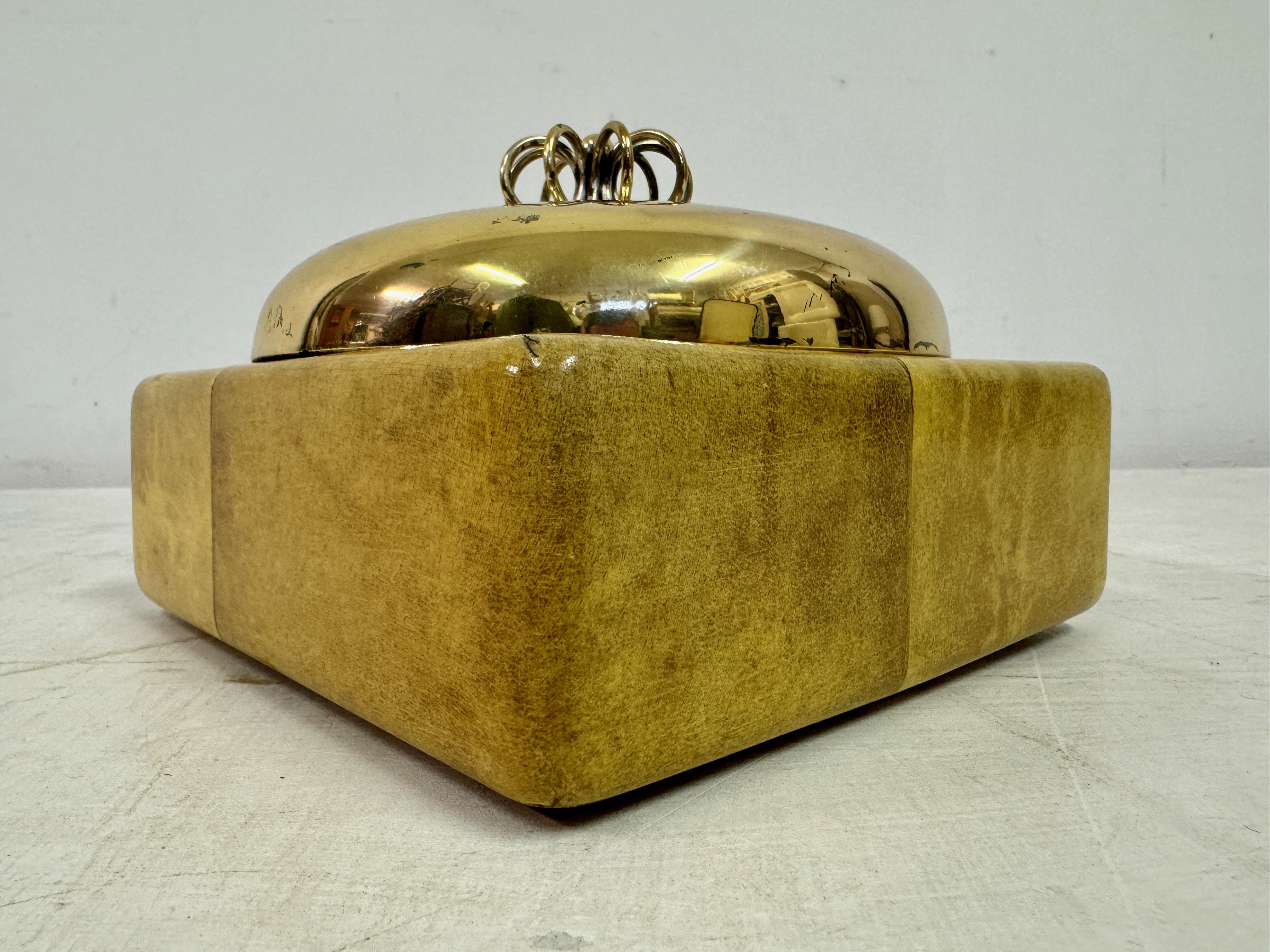 20th Century 1960s Goatskin and Brass Dish with Lid by Aldo Tura For Sale