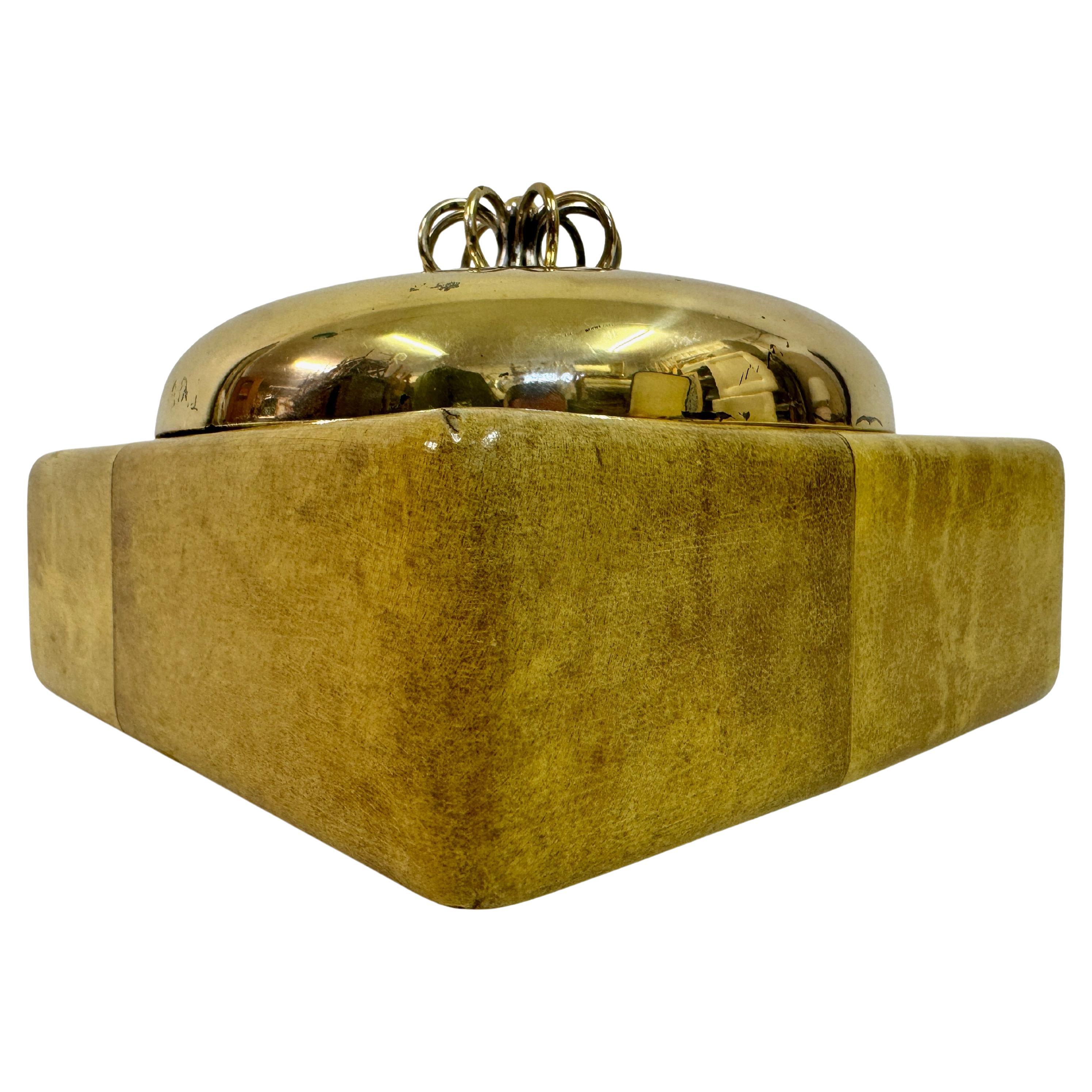 1960s Goatskin and Brass Dish with Lid by Aldo Tura For Sale