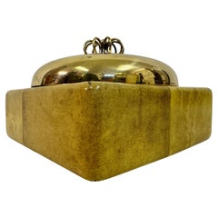 Vintage 1960s Goatskin and Brass Dish with Lid by Aldo Tura