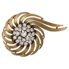 1960s Gold and Crystal Textured Brooch