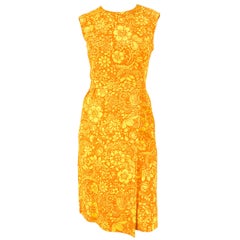 1960s Gold and Orange Floral Printed Cotton Dress