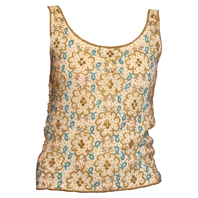 60’s Ivory Blue Knitted Wool Shell Top Skirt Set