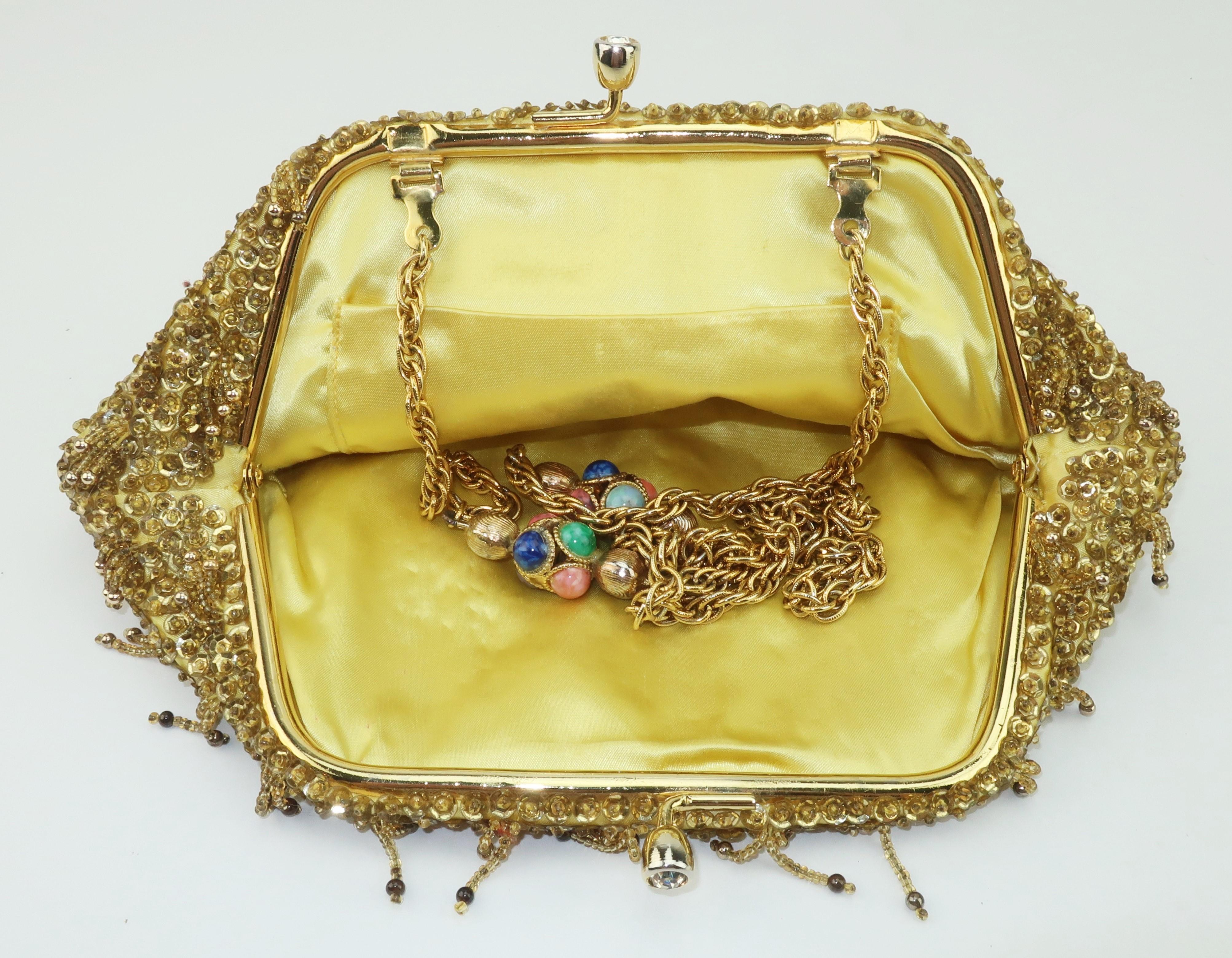 1960's Gold Beaded Sequin Evening Handbag 5