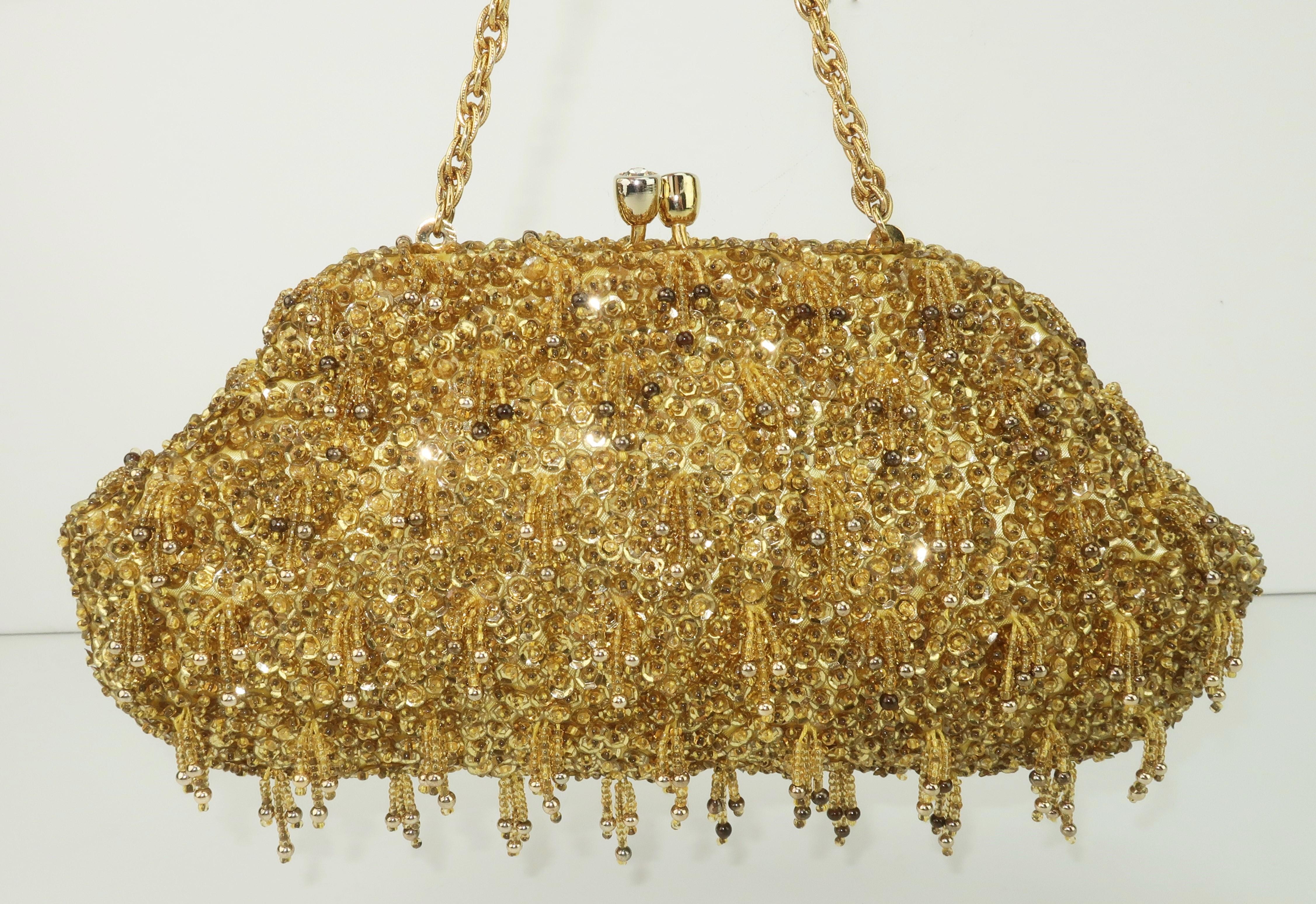 1960's Gold Beaded Sequin Evening Handbag 6