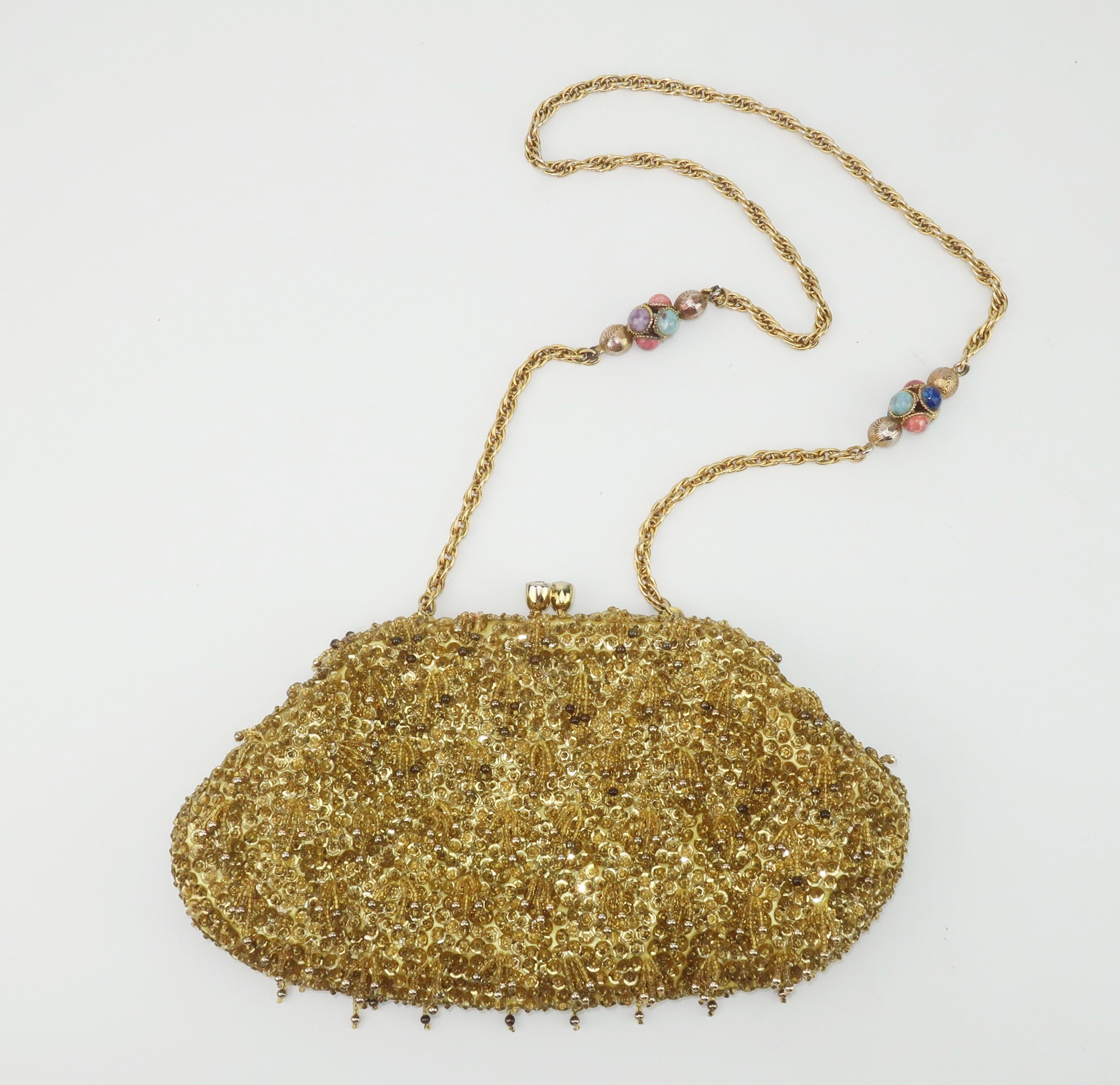 1960's Gold Beaded Sequin Evening Handbag 1
