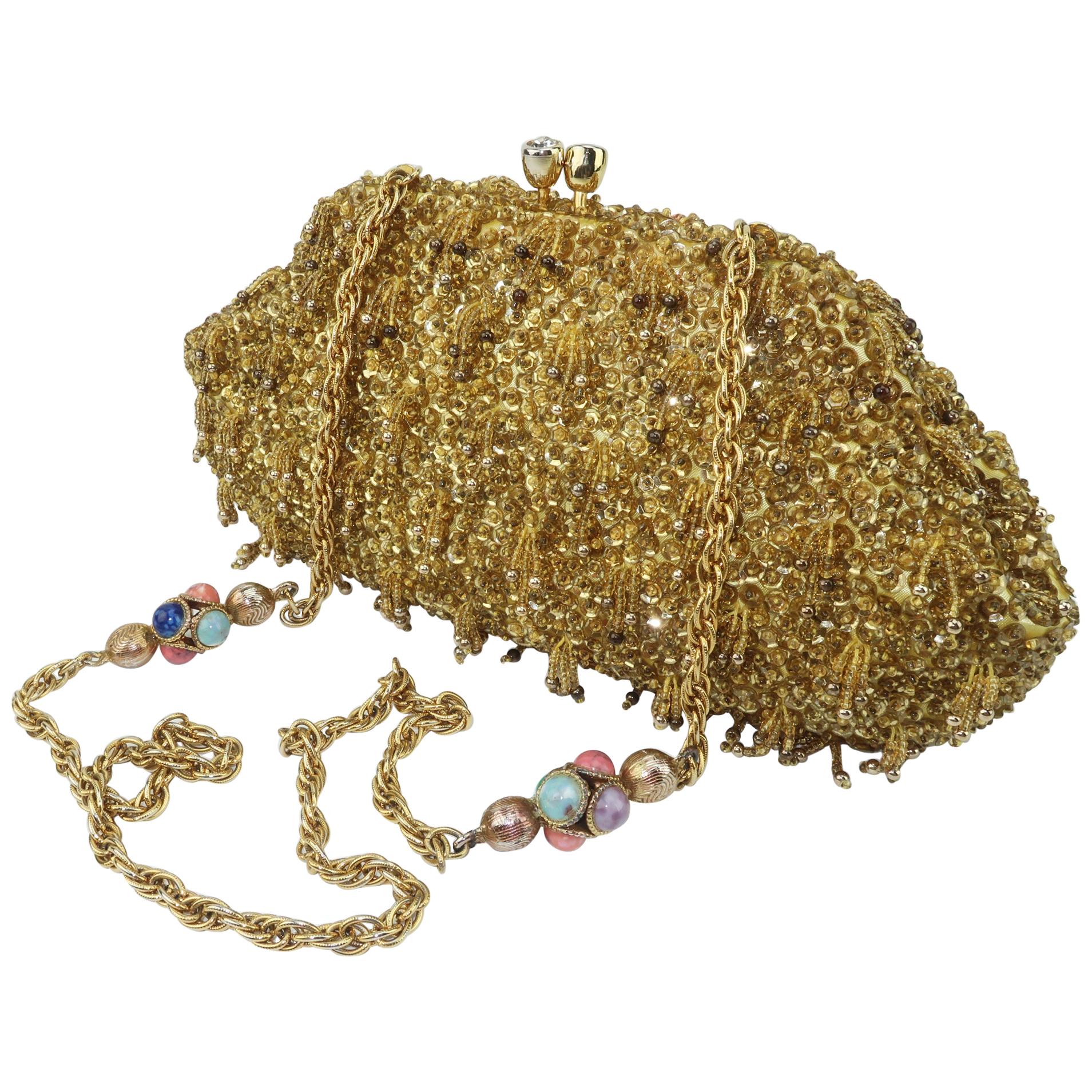 1960's Gold Beaded Sequin Evening Handbag