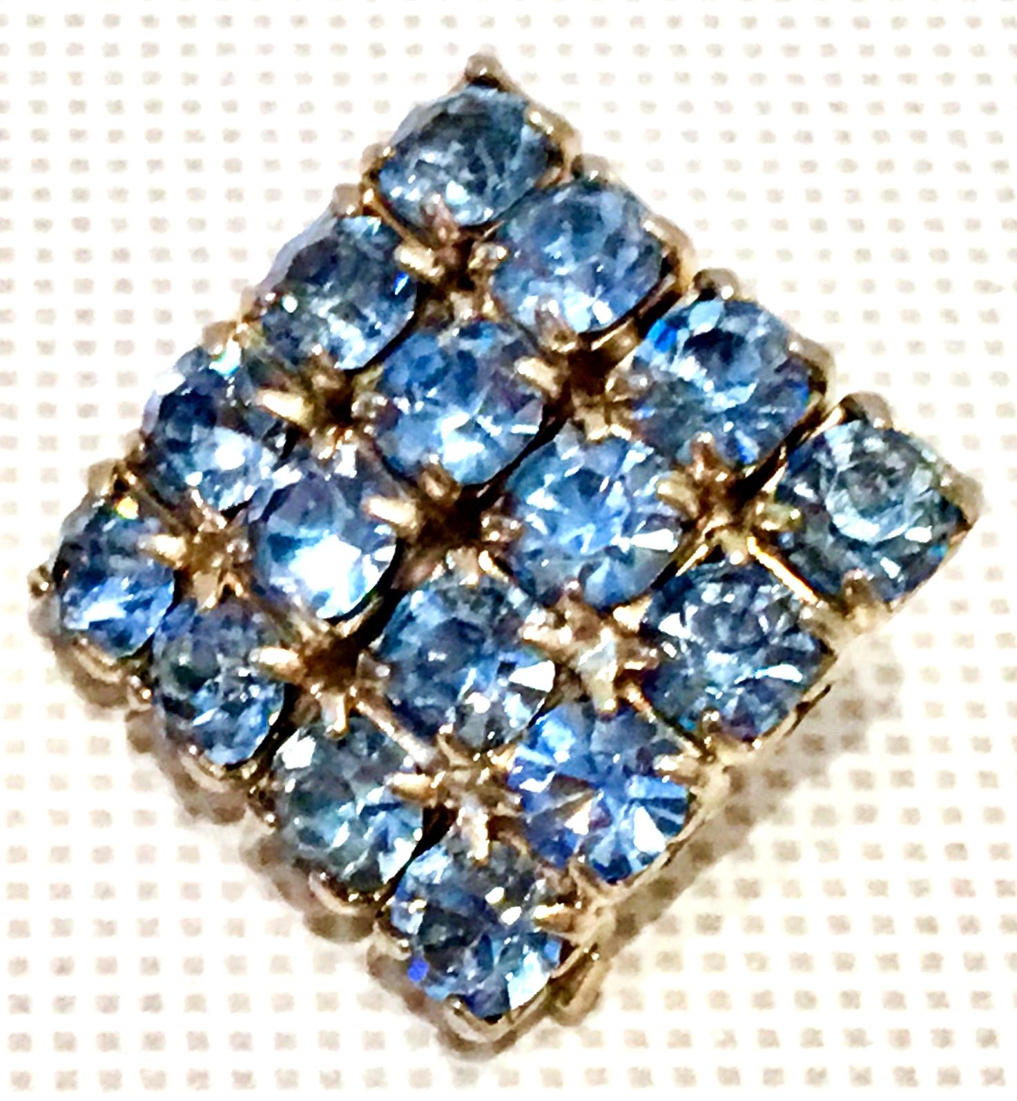1960'S Gold & Blue Sapphire Swarovski Crystal Earrings 1