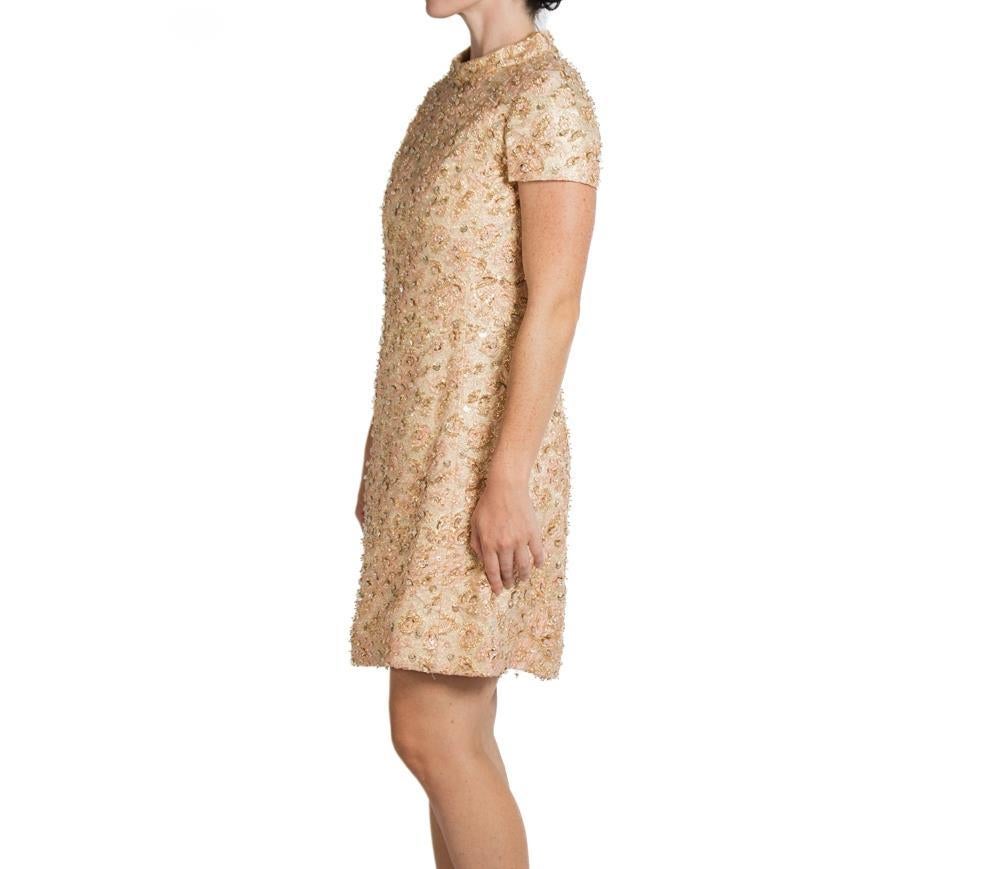 1960S Gold & Blush Silk Lurex Beaded Cocktail Dress In Excellent Condition For Sale In New York, NY