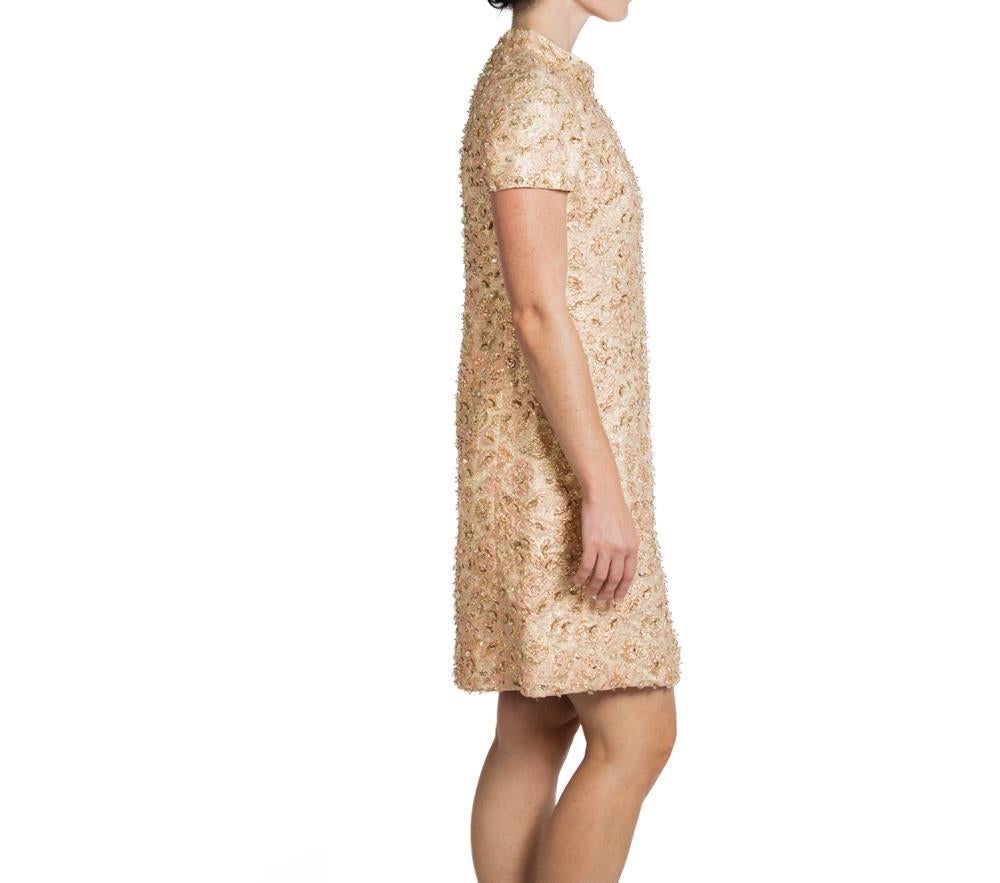 Women's 1960S Gold & Blush Silk Lurex Beaded Cocktail Dress For Sale