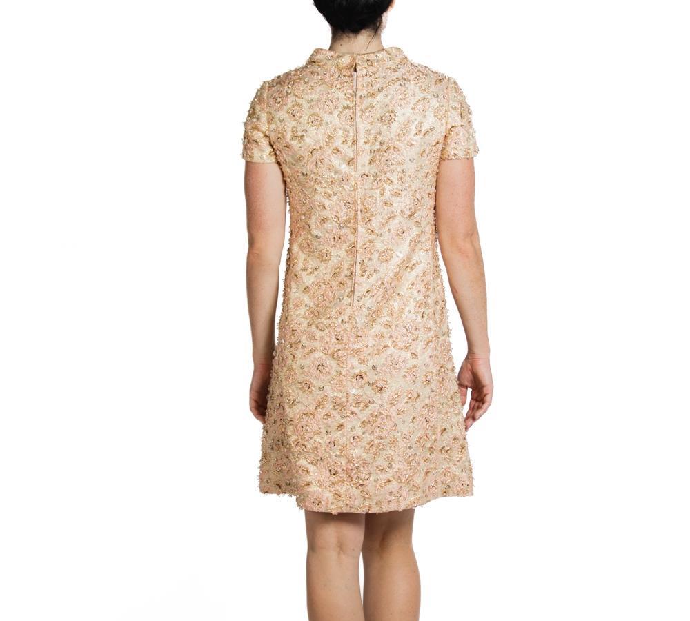 1960S Gold & Blush Silk Lurex Beaded Cocktail Dress For Sale 1