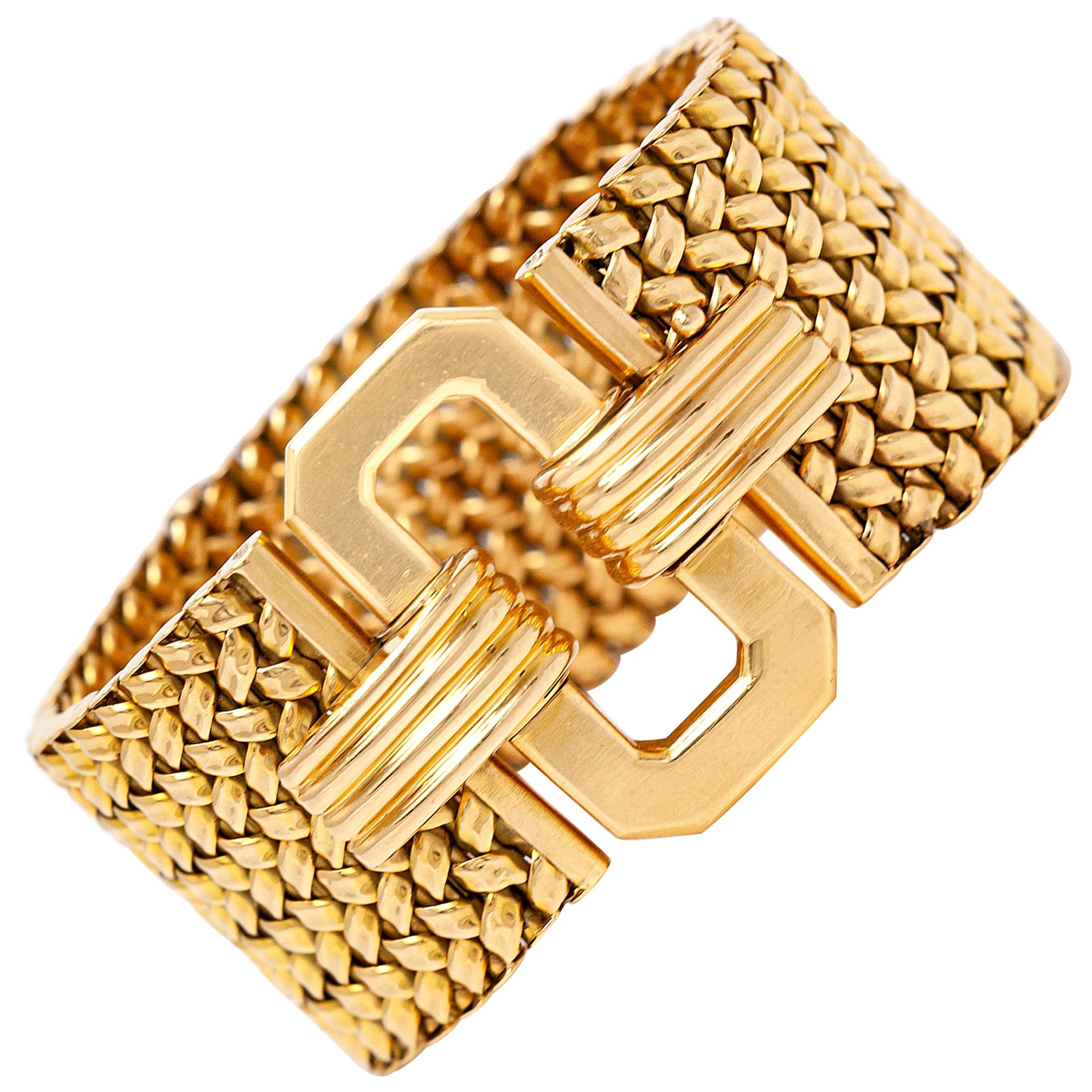 Italian Diamond Gold Buckle Bracelet For Sale at 1stDibs