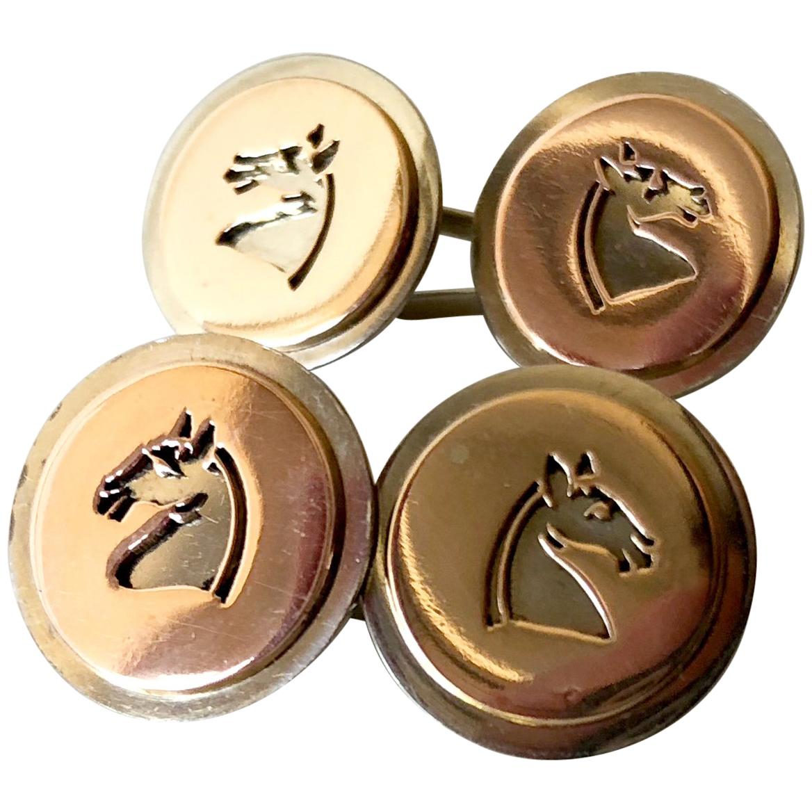 1960s 18K Rose and White Gold Chessman Knight Equine Silhouette Cufflinks For Sale