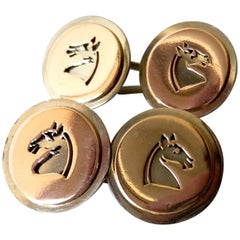 Boutons de manchette en or avec silhouette d'équitation chevalier des années 1960