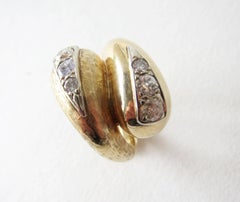 1960s Textured Gold Diamond Bypass Cocktail Ring