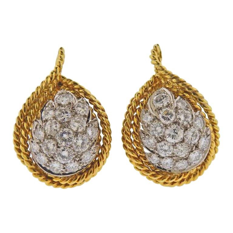 1960s Gold Diamond Earrings For Sale